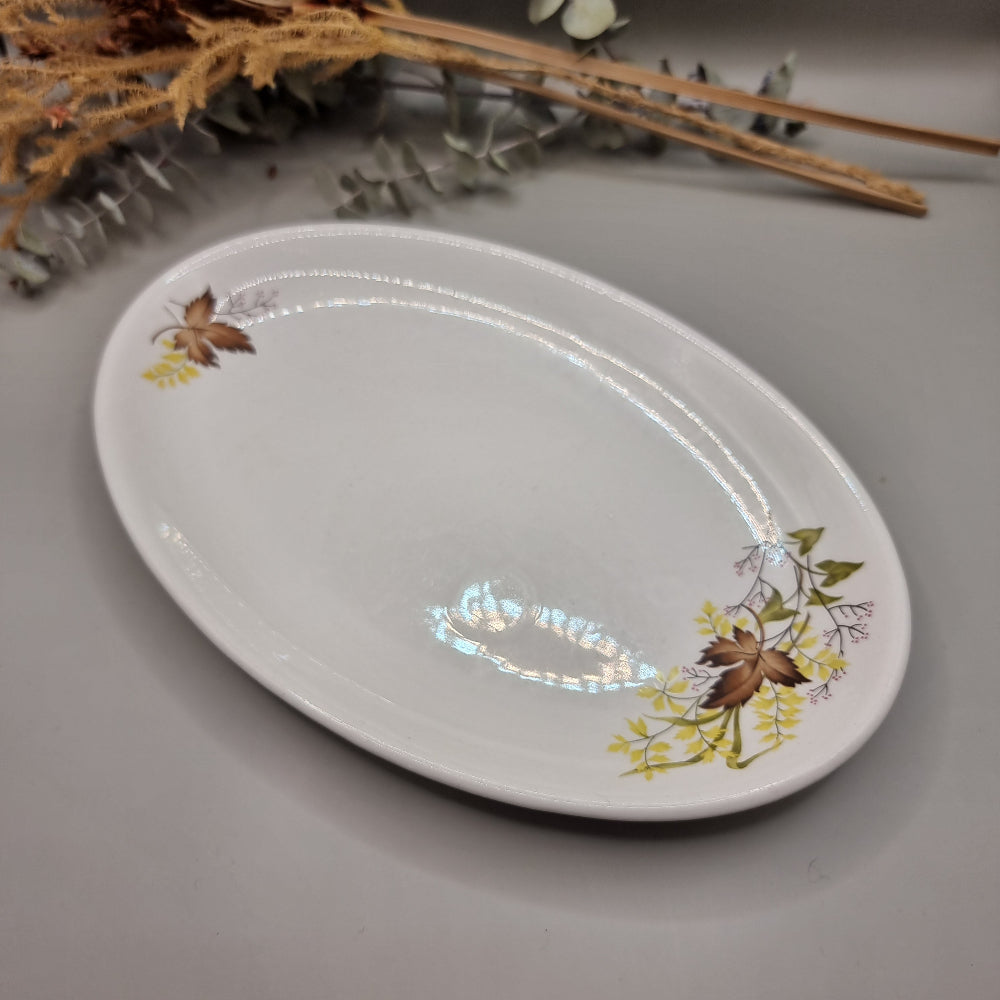 Crown Lynn Autumn Splendour oval plate with autumn leaf design.