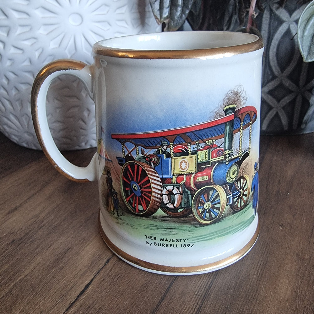 Old Foley James Kent mug with steam omnibus and Nestlé’s ad design