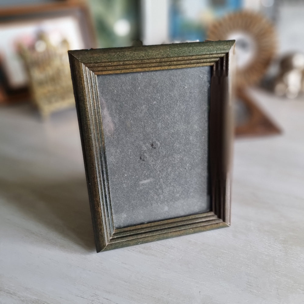 Vintage green timber photo frame with ridged detailing