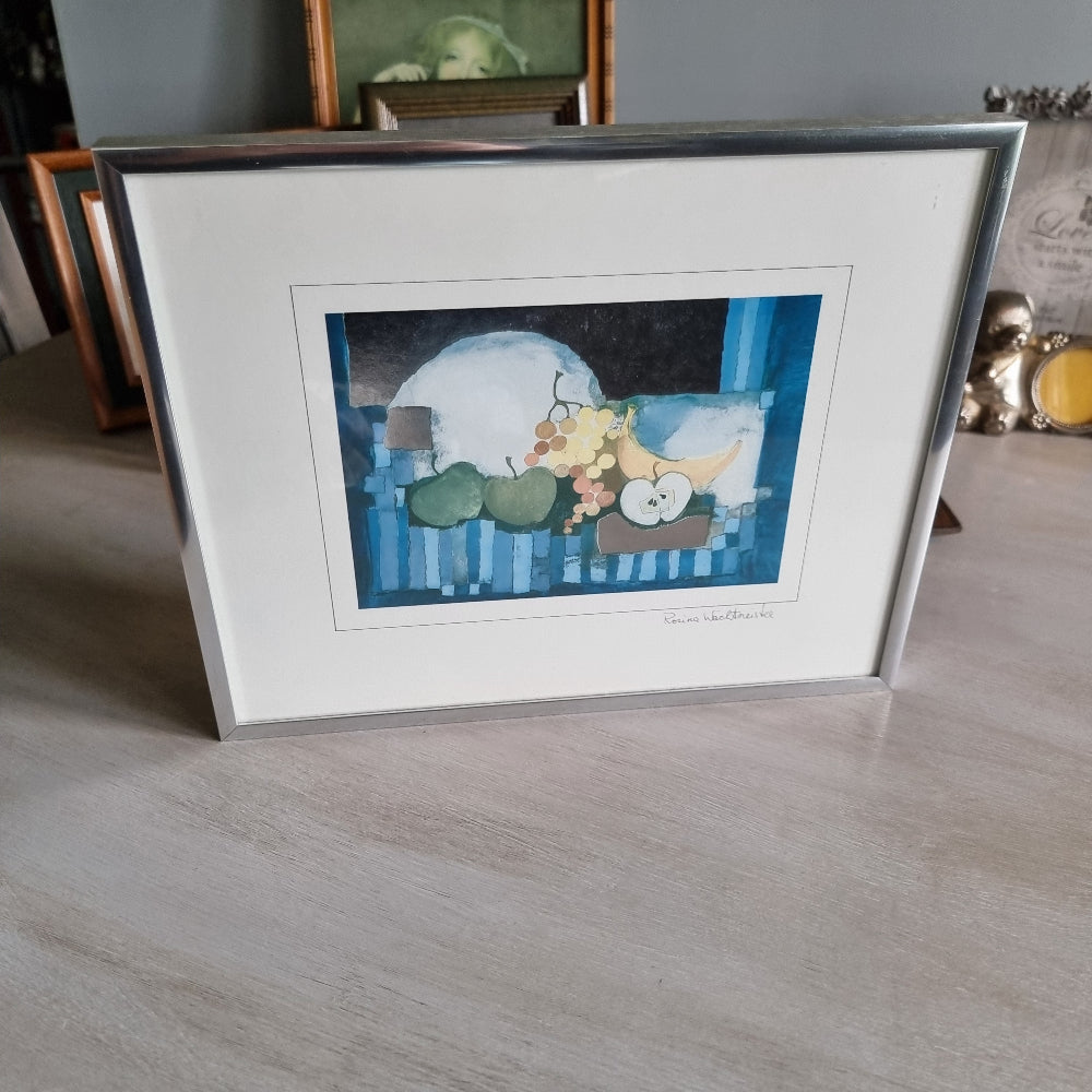 Framed Rosina Wachtmeister fruit still life art print in silver frame