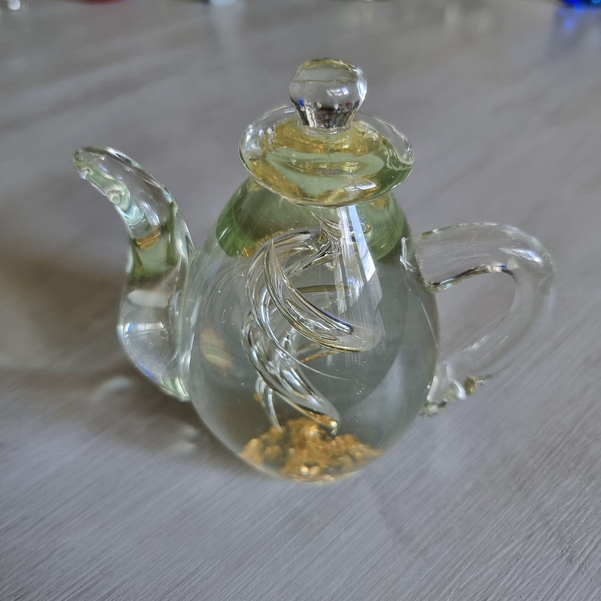 Vintage glass teapot ornament with gold fleck detail