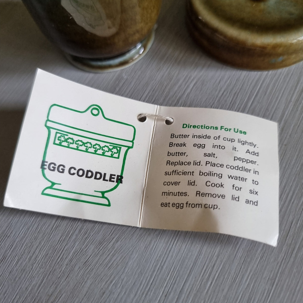 Vintage Wade Irish porcelain shamrock egg coddler with original paper instruction tag