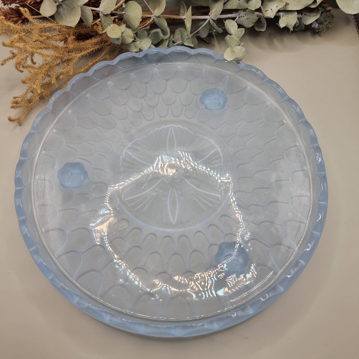 Bagley blue frosted glass plate stand
