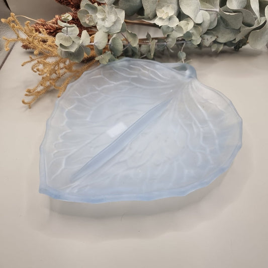 Bagley frosted blue glass leaf dish