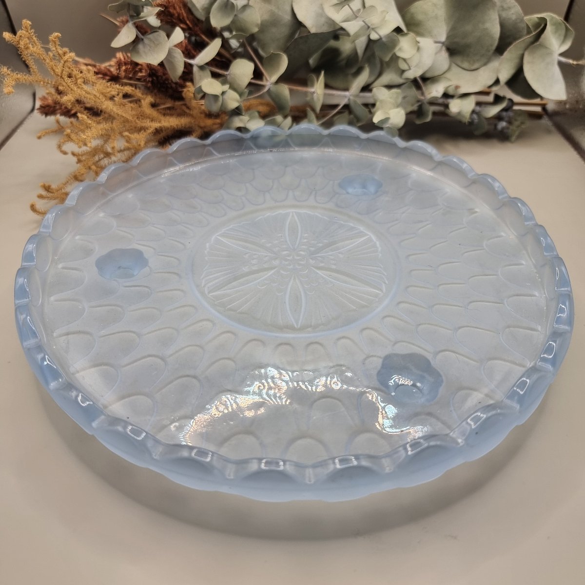 Bagley frosted blue glass plate stand