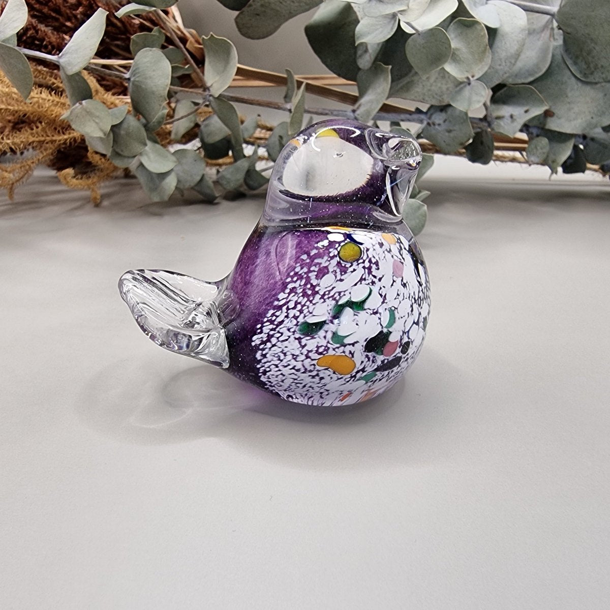 Purple hand blown art glass bird
