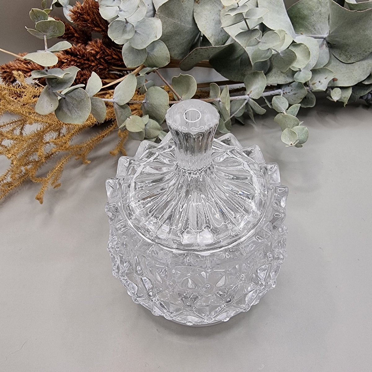 Vintage glass candy jar with lid