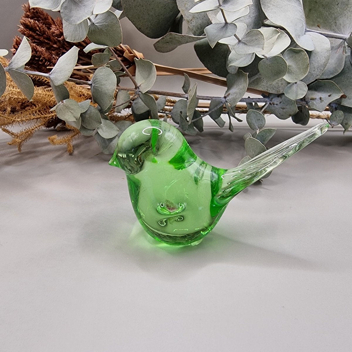 Vintage green art glass bird