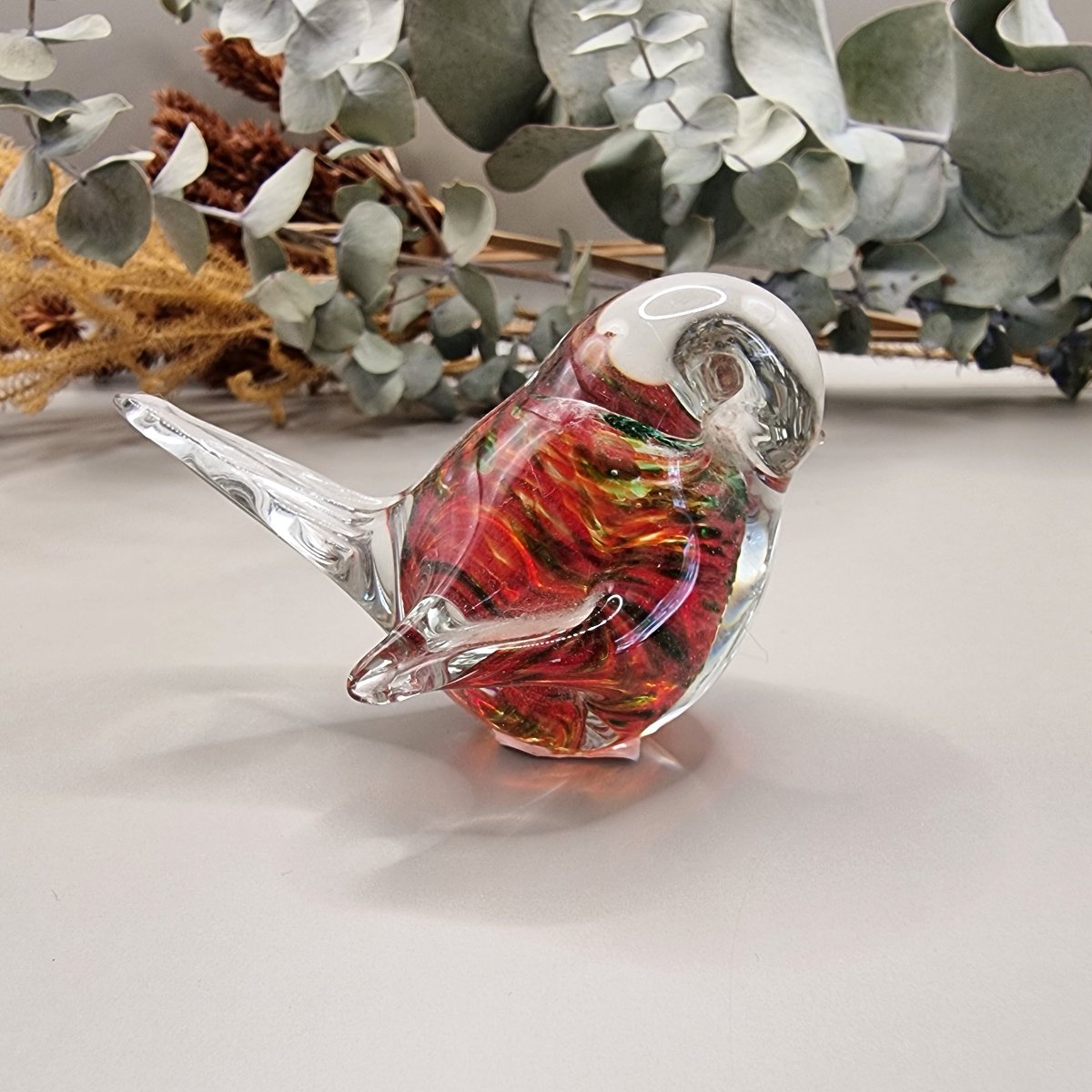 Vintage red and green art glass bird