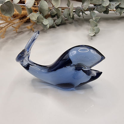 Blue hokitika art glass whale