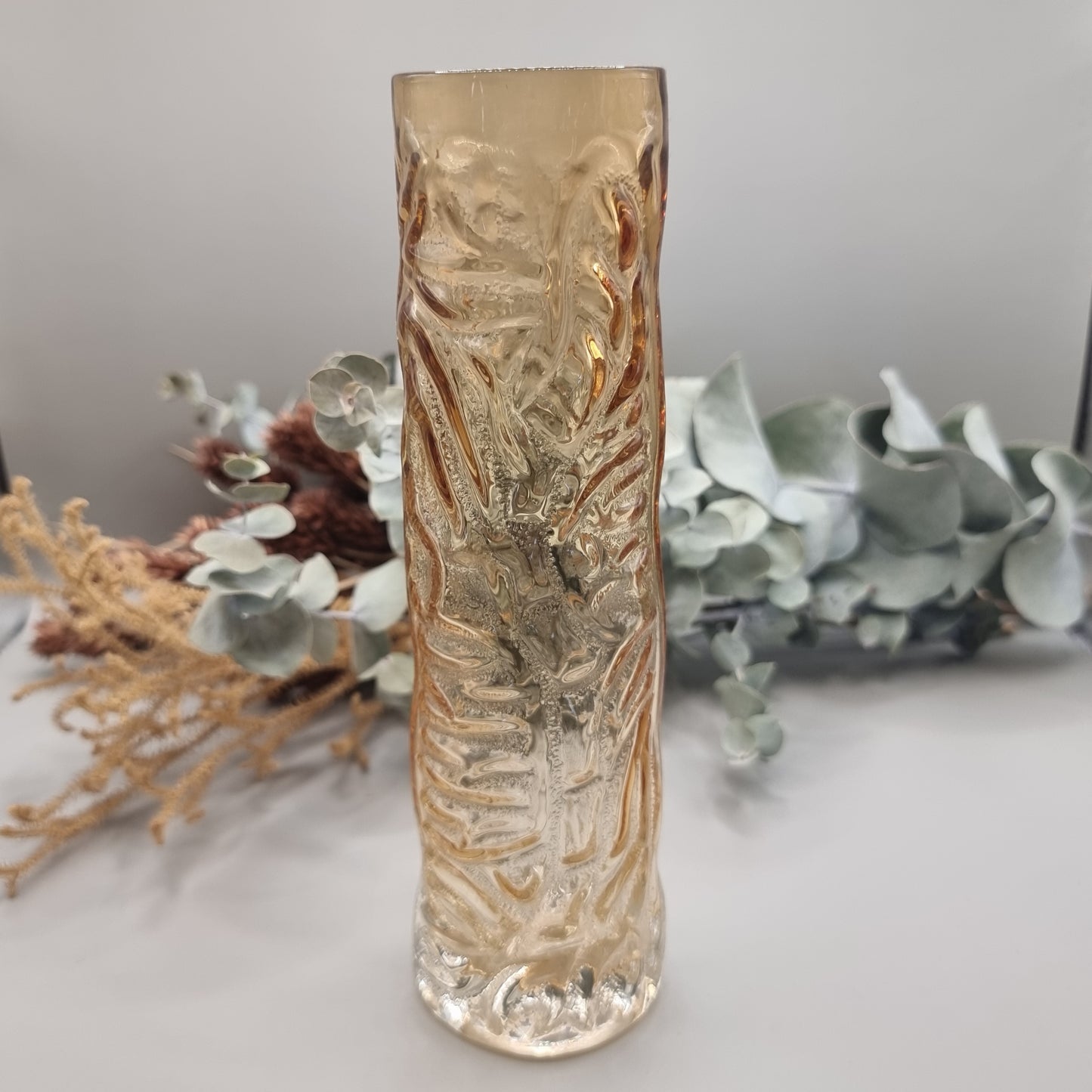 Textured amber glass vase
