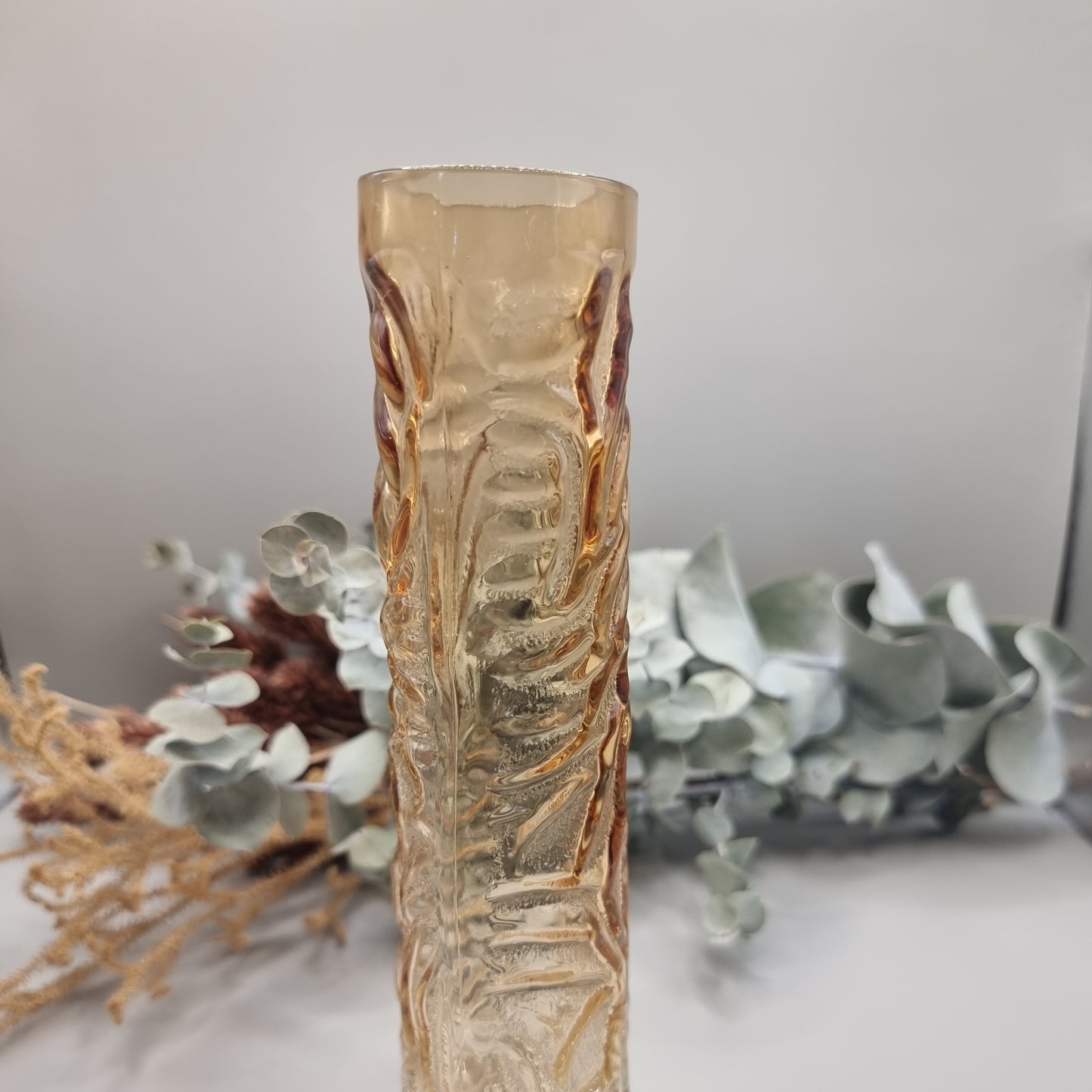 Textured amber glass vase