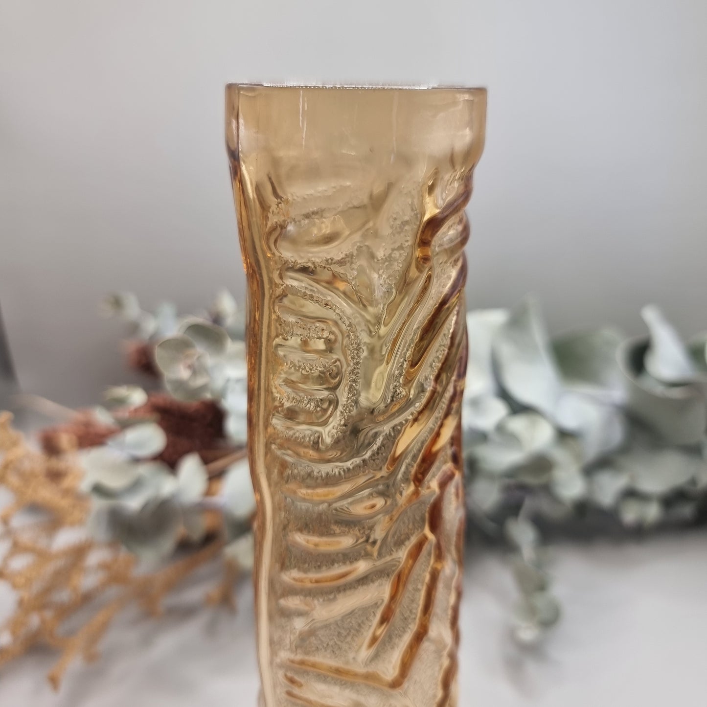 Textured amber glass vase