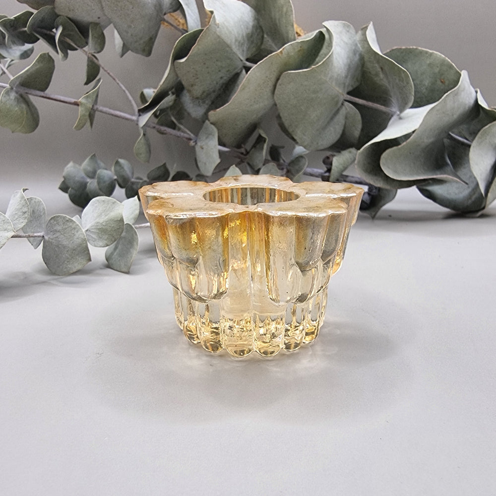 Small iridescent glass candle holder
