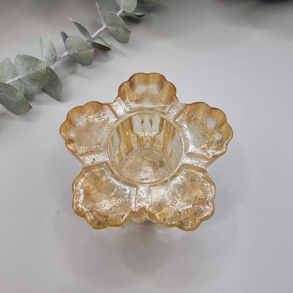 Small iridescent glass candle holder
