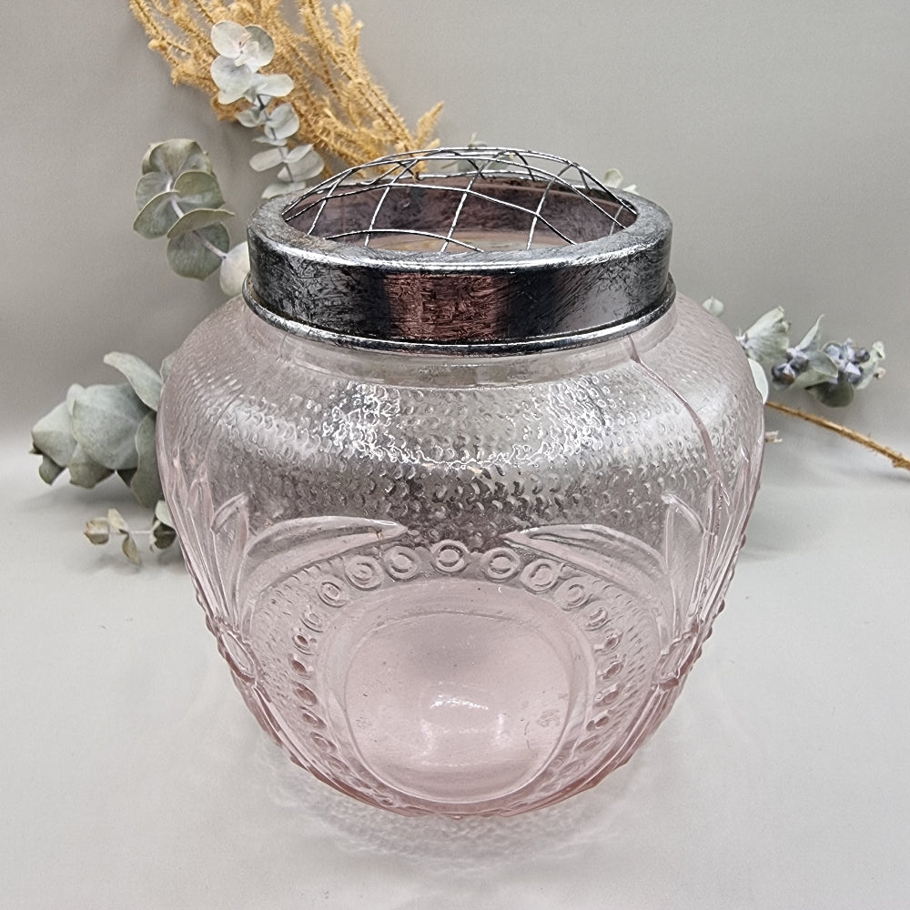Pink glass flower frog vase