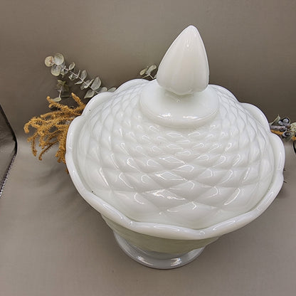 Anchor Hocking white milk glass lidded compote dish with pedestal base
