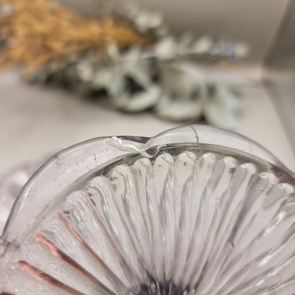 Hobnail pressed glass pedestal compote dish with scalloped edge