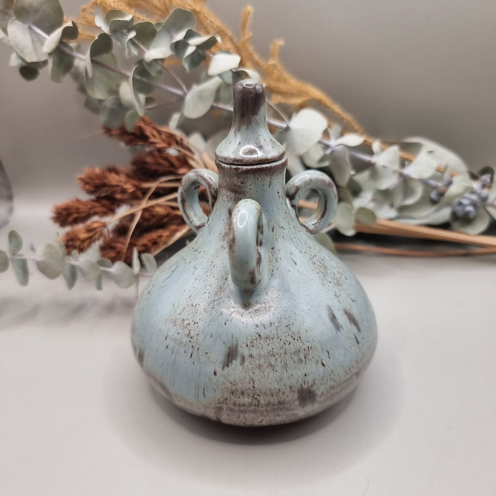 Elegant grey 3 handled ceramic pot