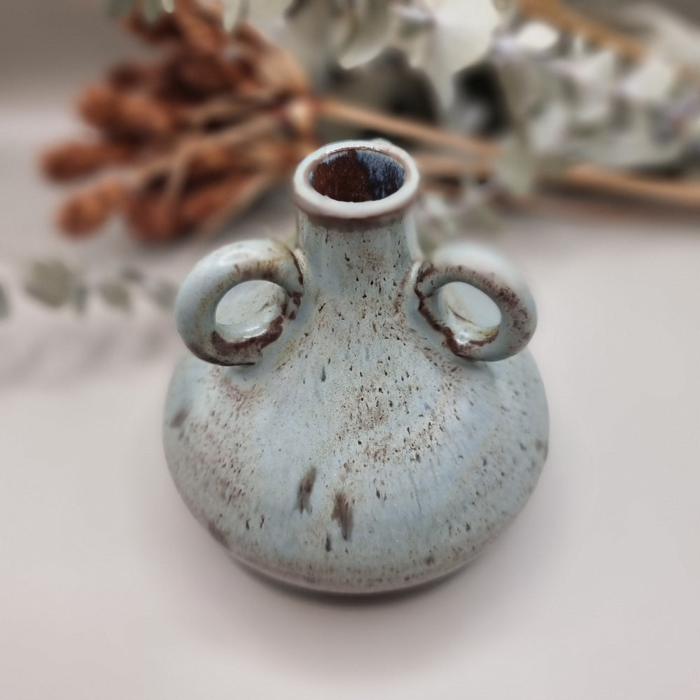 Elegant grey 3 handled ceramic pot