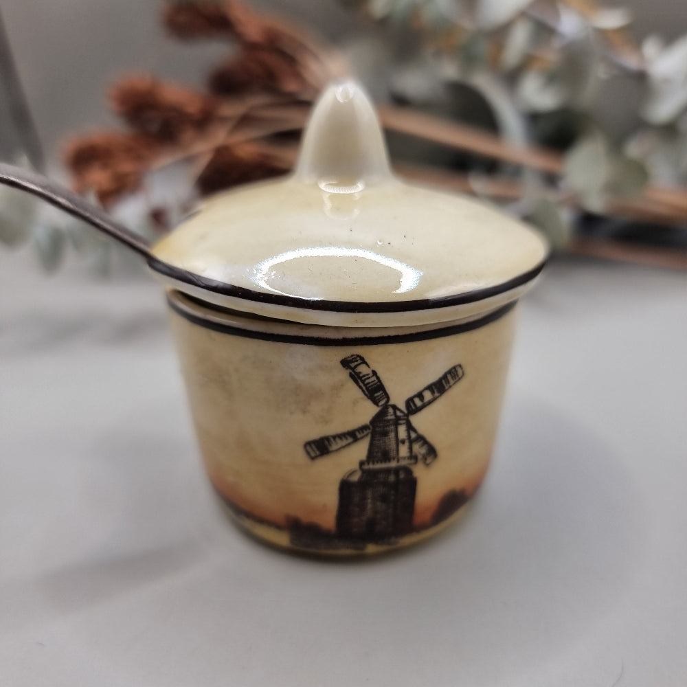 Burslem Countryside Pottery lidded pot with spoon