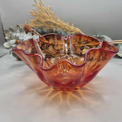 Vintage Amber Glass Ruffled Bowl