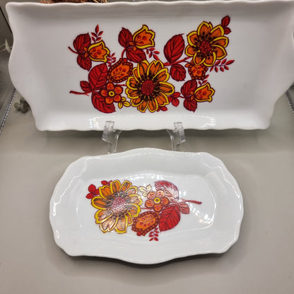 Set of two Westminster Sierra serving plates with bright red and orange 70s floral design