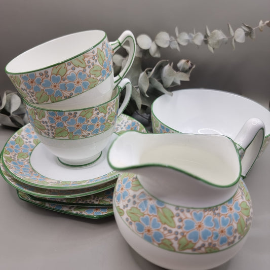 Paragon bone china duo set with blue floral pattern, milk jug and sugar bowl