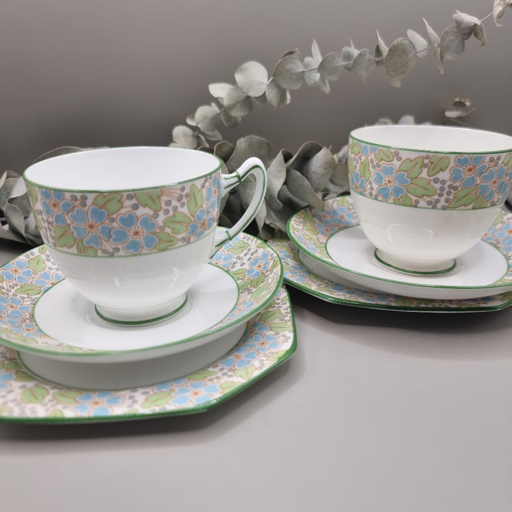Paragon bone china duo set with blue floral pattern, milk jug and sugar bowl