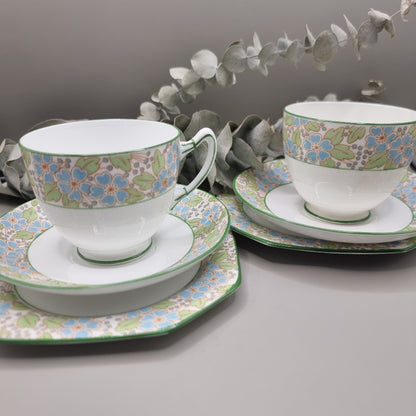 Paragon bone china duo set with blue floral pattern, milk jug and sugar bowl