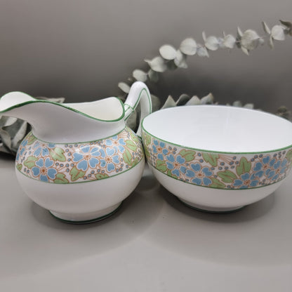 Paragon bone china duo set with blue floral pattern, milk jug and sugar bowl