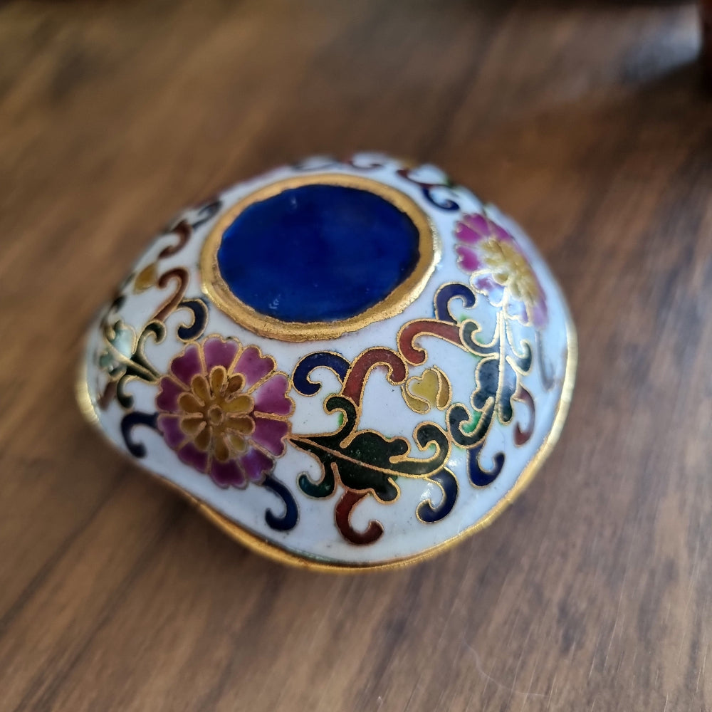Vintage cloisonné fish-shaped trinket box with colourful enamel and gold filigree detailing