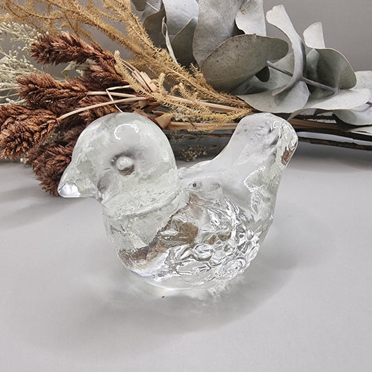 Clear glass bird candle holder with textured detailing