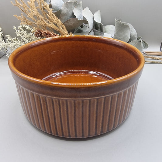 Vintage Milton Brook ribbed stoneware oven dish in brown glaze, made in England