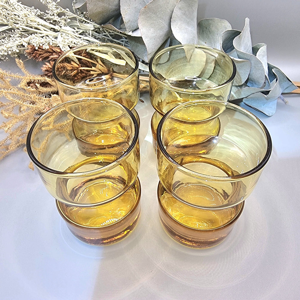 Set of four vintage Crown Crystal amber glasses with anchor design