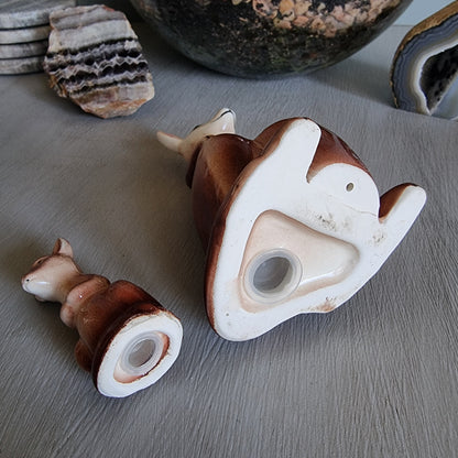Vintage ceramic kangaroo with joey salt and pepper shakers in warm brown tones with original stoppers