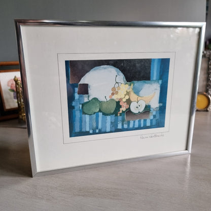 Framed Rosina Wachtmeister fruit still life art print in silver frame