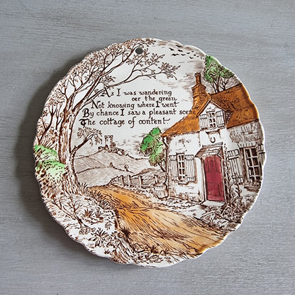 Vintage Royal Staffordshire plate with cottage scene and poem, designed for hanging.