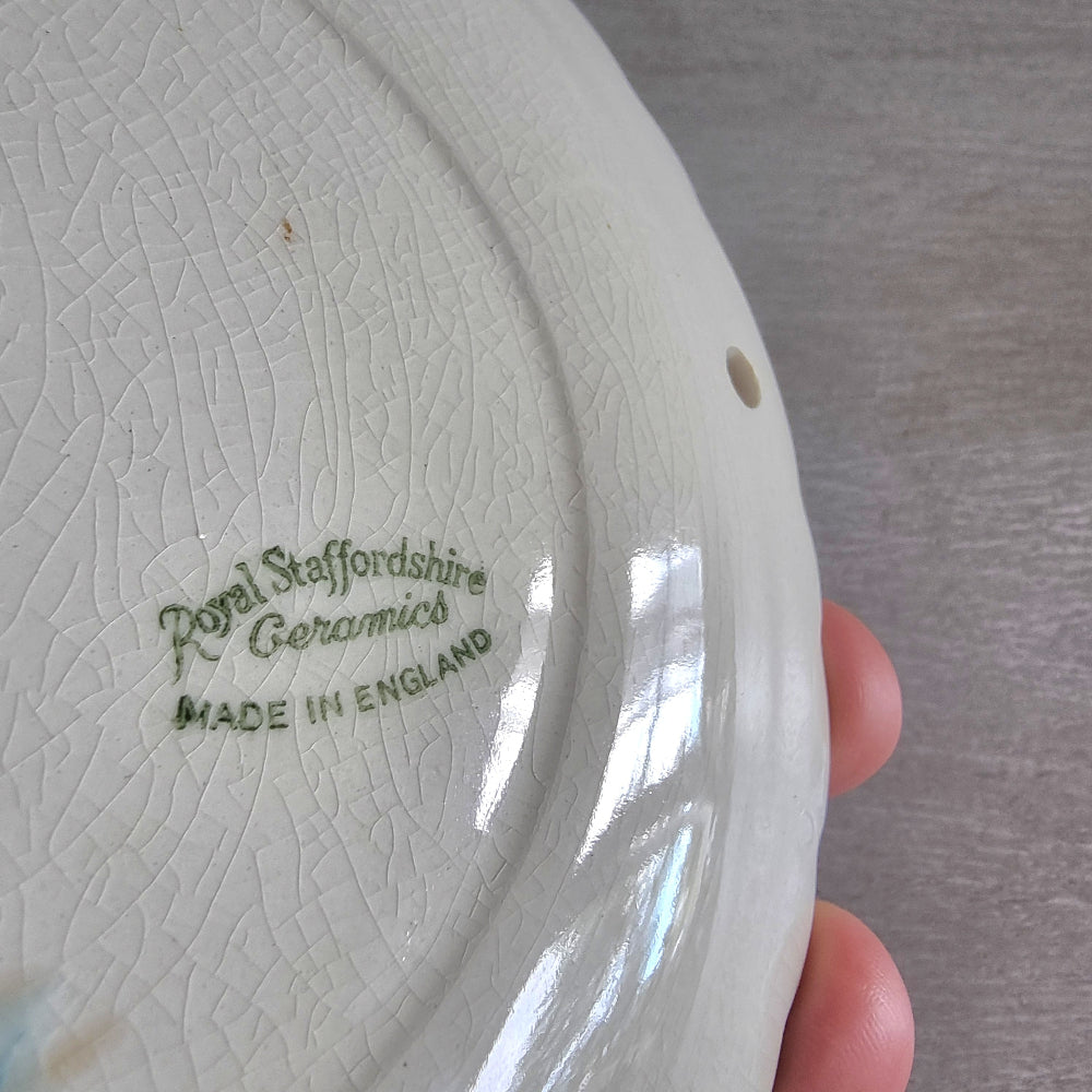 Vintage Royal Staffordshire plate with cottage scene and poem, designed for hanging.