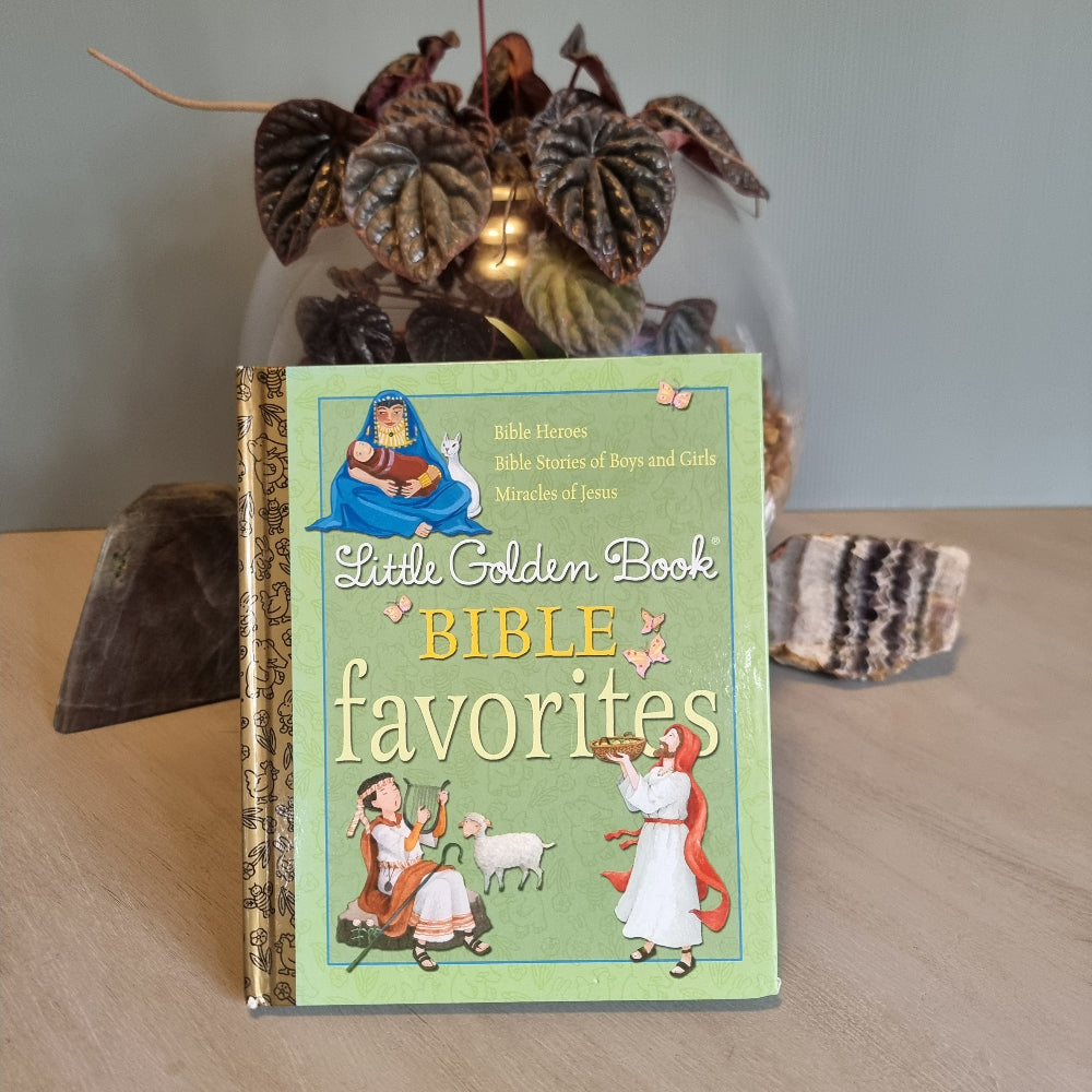 Vintage Little Golden Book Bible Favorites children’s book with green cover and classic illustrations