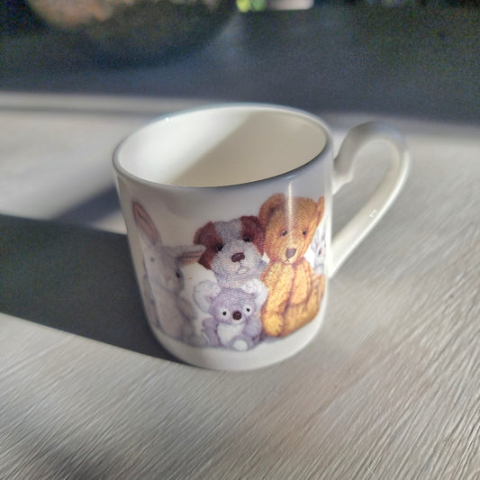 Roy Kirkham Teddy Time fine bone china mug with teddy bears, bunny and soft toy illustrations.