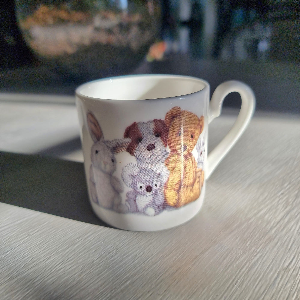 Roy Kirkham Teddy Time fine bone china mug with teddy bears, bunny and soft toy illustrations.