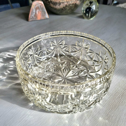 Large heavy vintage cut crystal bowl with pinwheel and starburst pattern
