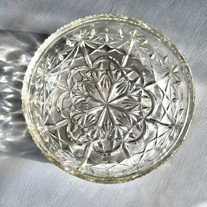 Large heavy vintage cut crystal bowl with pinwheel and starburst pattern
