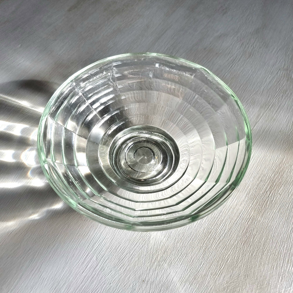 Vintage pale green tinted glass bowl with ribbed concentric ring pattern
