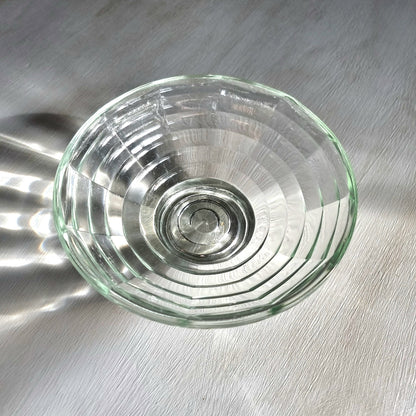 Vintage pale green tinted glass bowl with ribbed concentric ring pattern