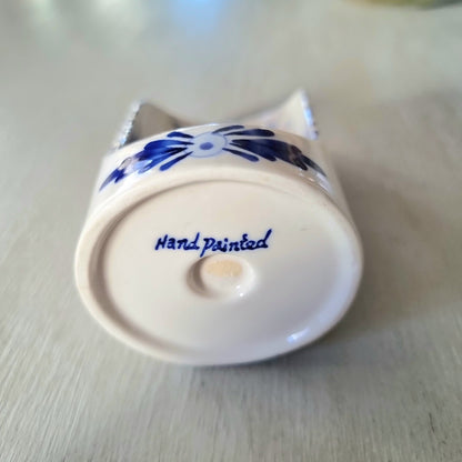 Vintage hand painted Delft-style wall candle sconce with windmill landscape scene and small taper socket