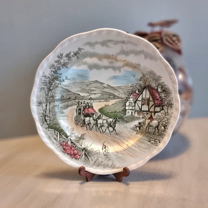 intage Alfred Meakin Devonshire Road dinner plate with hand engraved countryside stagecoach scene