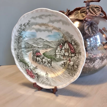 intage Alfred Meakin Devonshire Road dinner plate with hand engraved countryside stagecoach scene