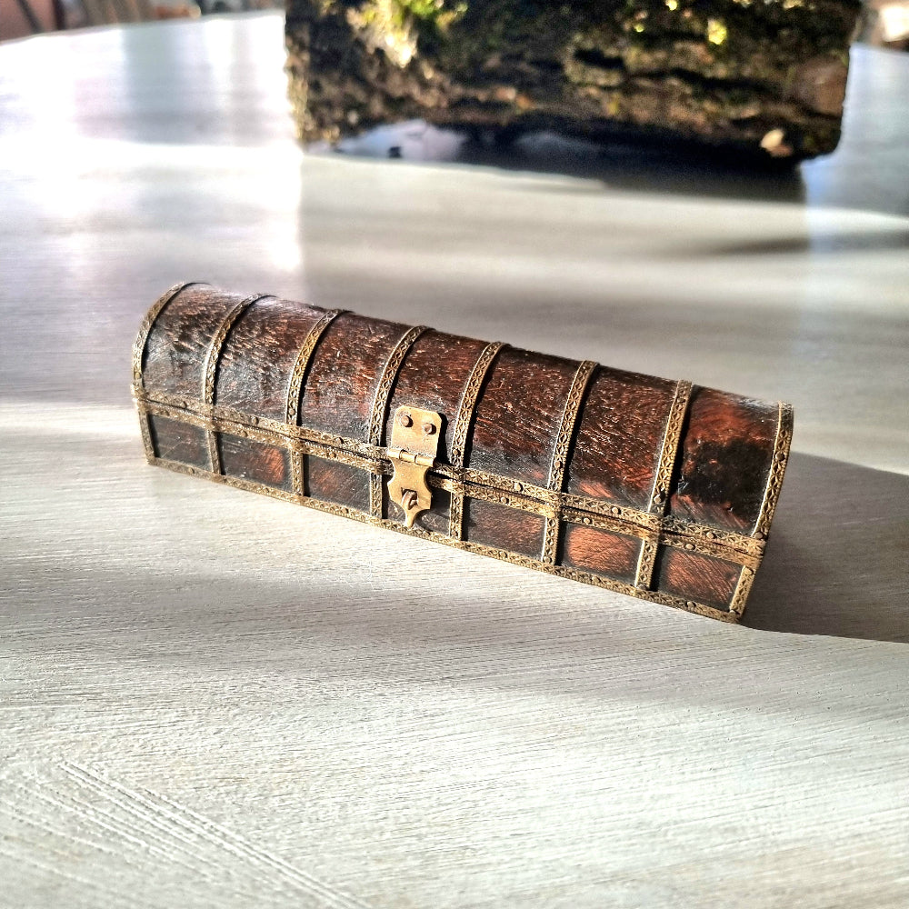 Vintage wood and brass trinket box